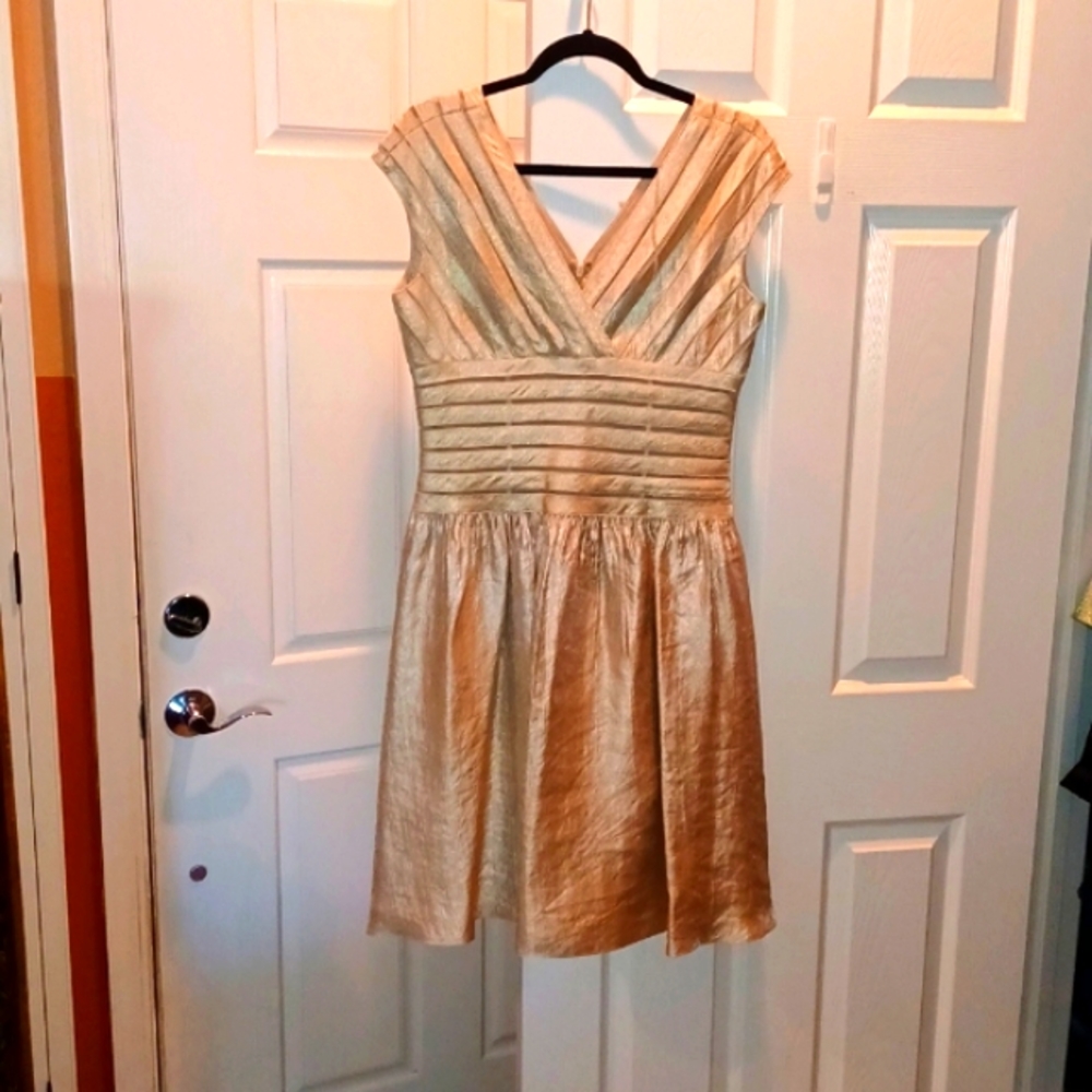 Andrew Oliver 10p Midi Mock Sleeve Champaign Dress
